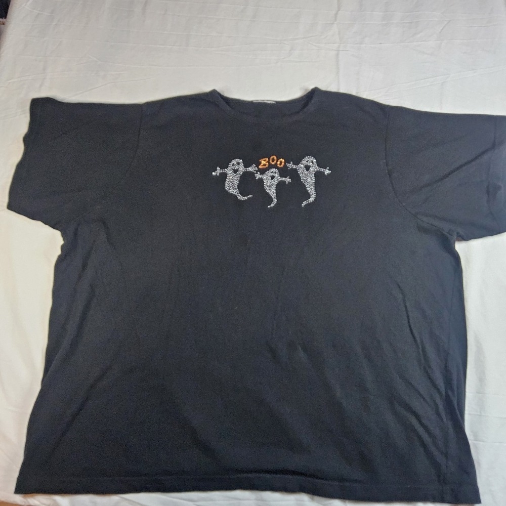 Vintage Halloween Boo Ghost Bedazzled Black T-Shirt Plus Size 3X Spooky Cute Tee